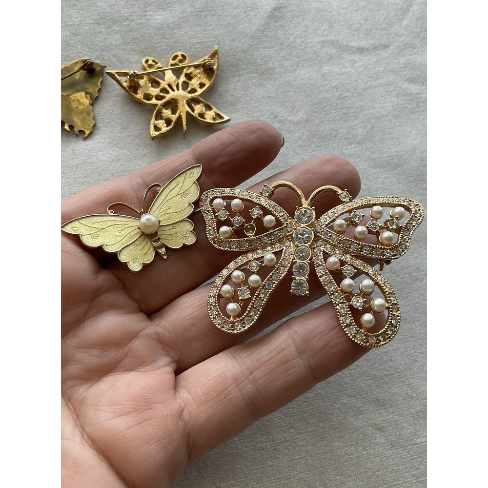 Lot Of 6 Vintage Brooch Pins Butterfly Gold Tone Estate Jewelry - Picture 9 of 12